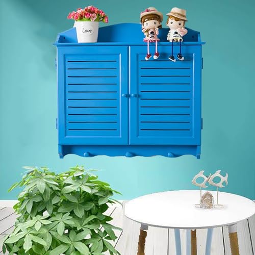 EXCLURA Tapa Cuadro Electrico Cubierta de Madera con Rejillas para Armario Eléctrico, Embellecedor Decorativo Ventilado para Ocultar la Caja de Fusibles(Blue,58x46CM-22.8x18.1)
