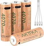 AKTTKA リチウム充電式単3電池,1.5V 4070mWh 4個パック|USB-C充電ケーブル付属|500回充電対応|ゲームコントローラー、スマートロック、監視カメラに対応