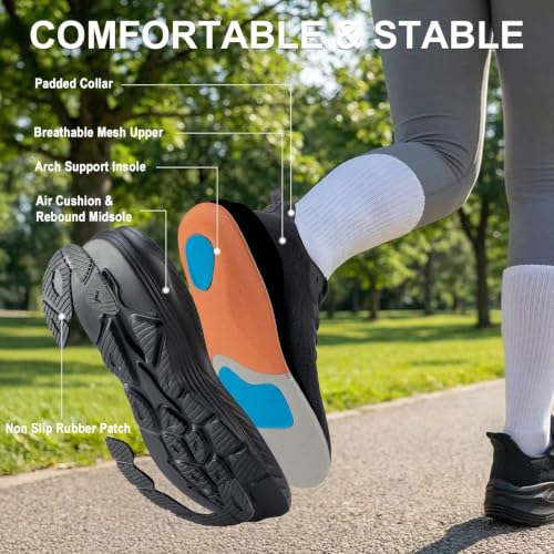 Image of Women's Slip On Walking Shoes Wide Cushion Running Tennis Shoes with Arch Support Insole, Non Slip Sole for Nursing Workout Gym Athletic Fashion Sneakers 6-12