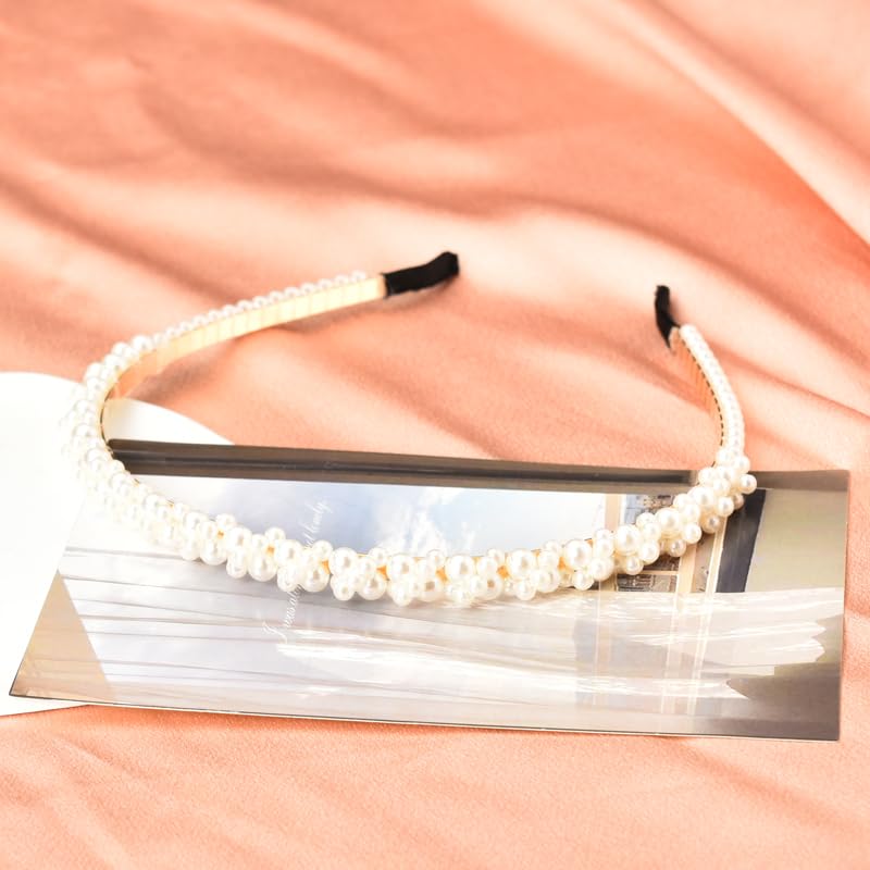 White Pearl Headbands for Women Girls Faux Pearls Headband Bride