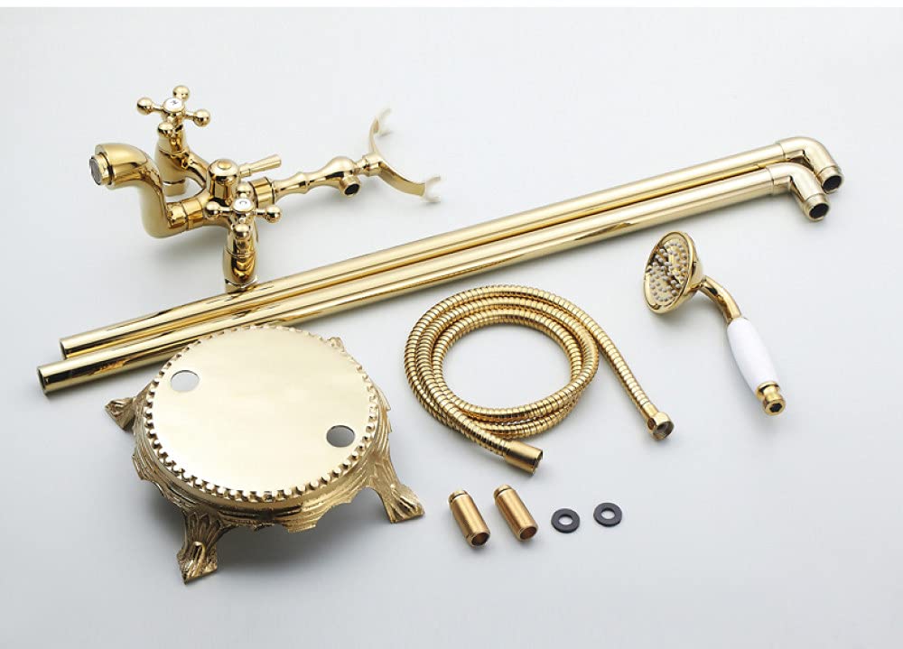 Bateria stojąca łazienkowa Golden Floor, typ telefonu, bateria wannowo-prysznicowa, zestaw prysznicowy mosiężny, luksusowy kran do wanny (Wheel Type)