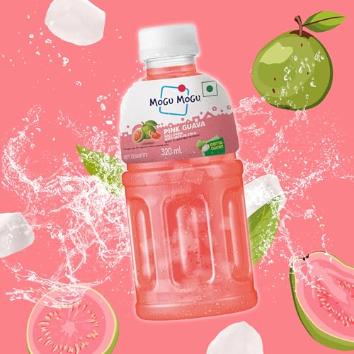 Image of Mogu Mogu Pink Guava Juice with Nata de Coco Jelly 320ml | Refreshing Tropical Thai-Made Sip & Chew Beverage