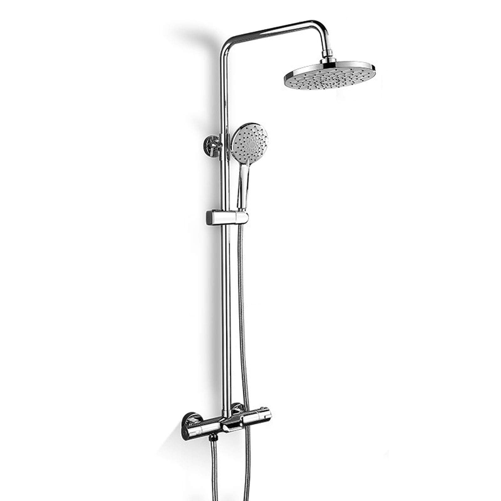 OZBMA Thermostatic Rainfall Shower System, Brass Wall Mounted Set with Round Overhead Head Bath Tap, Chrome Silver Mixer for Bathroom Gym,B,B-A (B A)