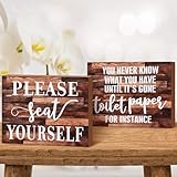 Jetec 2 Pieces Funny Farmhouse Bathroom Decor You Never Know What You Have Until It's Gone Toilet Paper Sign Please Seat Yourself Sign Humor Toilet Box Plaque for Decoration, 4 x 5 Inch(Brown)