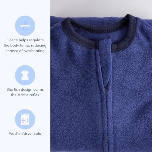 Image of SleepingBaby Zipadee-Zip Fleece Transition Swaddle - Arms-Out Wearable Blanket for Baby Sleep, Soft Breathable Fleece 0.8 TOG - Navy, Medium (6-12 Month)