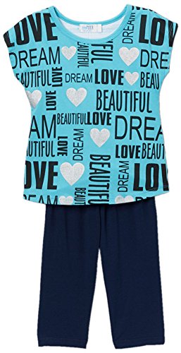 Image of ToBeInStyle Girl's 2 Piece Outfit Top & Leggings Set Casual Graphic Shirt Capri Pants