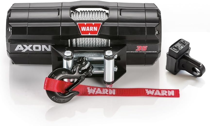WARN 101135 AXON 35 Powersports Winch with Steel Cable Rope: 7/32" Diameter x 50' Length, 1.75 Ton (3,500 lb) Pulling Capacity