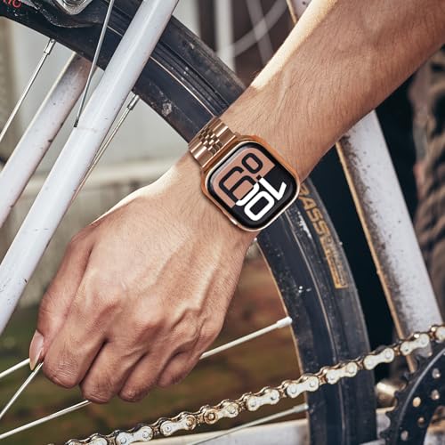 Image of baozai Compatible Apple Watch Bands 46mm 45mm 44mm 42mm 41mm 40mm 38mm, Stainless Steel Band with Screen Protector Case for Apple Watch Series 11 /10 /9 /8 /7 /6 /5 /4 /3 /2 /1 /SE3