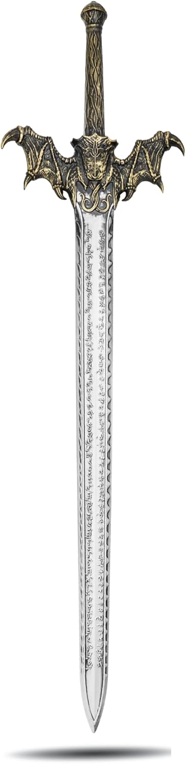 40 Inch Dragon RPG Fantasy Foam Sword – Demons Bane Style Medieval Weapon Prop, Full Size Silver Blade & Ornate Guard, Lightweight Cosplay Display Collectible