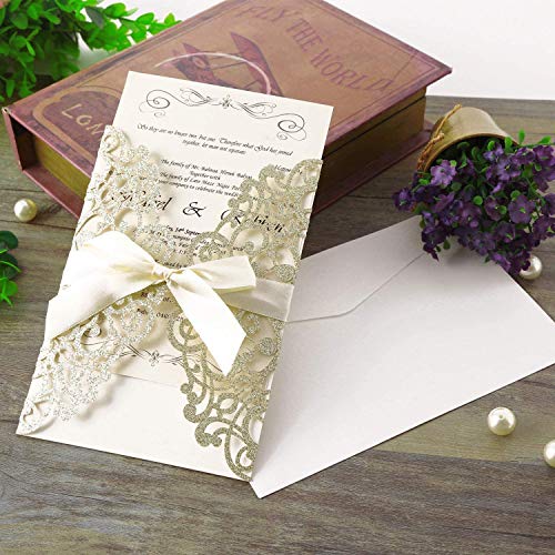 Hosmsua 50x Laser Cut Flora Kant Bruiloft Uitnodigingskaarten met Enveloppen voor Bruids Douche Engagement Verjaardag… - Image 4