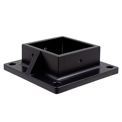 Plum Fittings Brida de piso para postes de valla de aluminio cuadrados de 3 pulgadas x 3 pulgadas - Montaje en cubierta (negro)