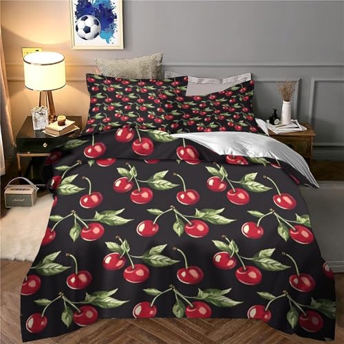 Housse de couette cerise microfibre 135x200cm lit simple pour ado