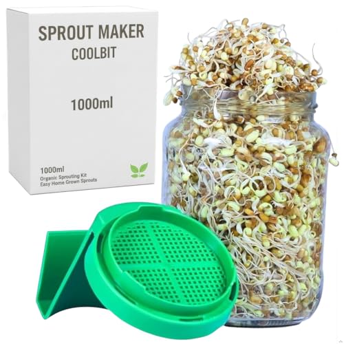 Image of Sprout Maker Glass Jar 1000ml - Wide Mouth Seed Sprouter for Mung Bean, Chana & Lentils | BPA-Free Reusable Sprouting Jar for Kitchen & Microgreens.