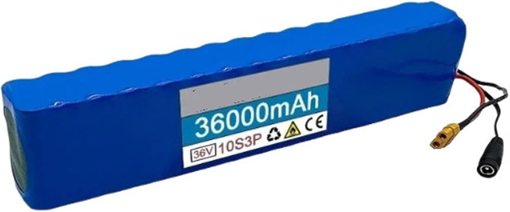 Batterie Trottinette Électrique 36V 36Ah pour Scooter Vélo Électrique Protection BMS 10S3P Boîtier en PVC étanche pour 250W 500W 750W Et avec Chargeur 36V 36h,XT60+JST