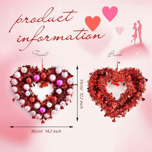 Couronne de la Saint-Valentin en cœur brillant 31x36 cm pour décoration de porte