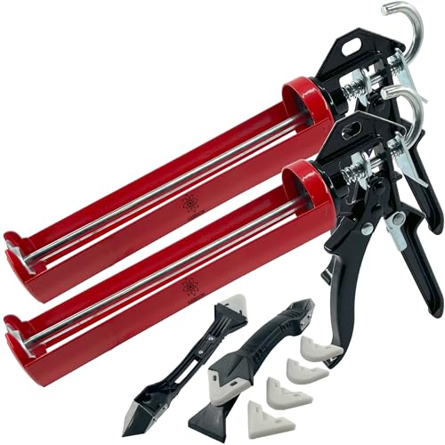 KARBXON – KBX65 – Heavy Duty - 360 Swivel Barrel Caulking Gun – 26:1 Thrust – Quick Release Trigger – Dripless - 10 oz Professional Manual Caulk Gun – (9) Piece Tool Kit – Qty (1)