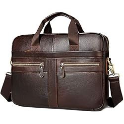 Maletin Portadocumentos Mujer Baratos VINBAGGE Maletín de Cuero Genuino,Bolso Hombre Bandolera para Portátil 14 Pulgadas,Portadocumentos Maletines Bolso Mensajero Negocios,Marrón