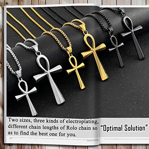 Junovuros 18 To 28 Inches Rolo Chain Ancient Ankh Cross Pendant Necklace For Men Women Boys Girls 316L Stainless Steel With Large And Medium Sizes #TOP2