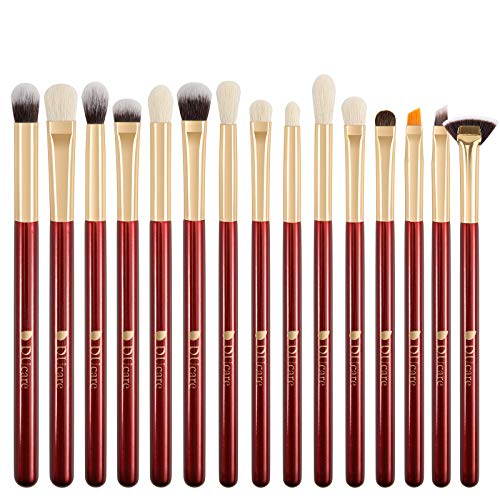 DUcare Eye Makeup Brushes 15pcs Red Eyeshadow Makeup Brushes Set with Soft Synthetic Hairs & Real Wood Handle for Eyeshadow, Eyebrow, Eyeliner, Blending