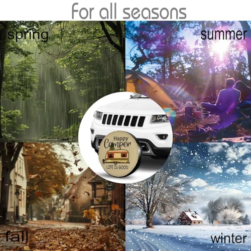 Image of Happy Retro Camper Spare Tire Cover-Cute Funny Waterproof Universal Spare Wheel Tire Covers Fit for Rv SUV Truck Camper Travel Trailer Accessories,14 inch