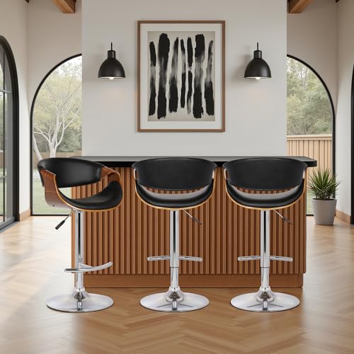 Armen Living Butterfly Adjustable Height Swivel Black Faux Leather and