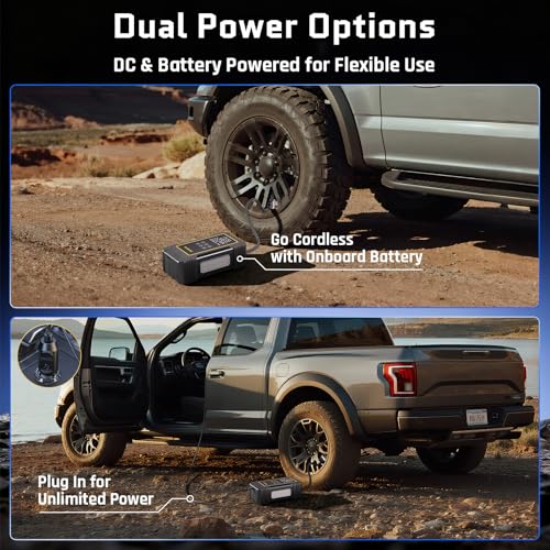 OlarHike Powerful 12000mAh Heavy Duty Tire Inflator Portable Air Compressor, 150PSI Dual Power 12V&Cordless Air Pump for Car Tires, Pickup Trucks, Jeeps, SUVs & RVs. Digital Pressure Gauge & LED Light - Image 5