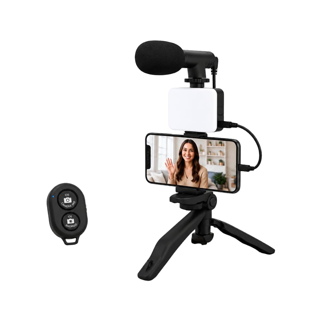 Premium 6-in-1 Smartphone Vlogging Kit with Shotgun Microphone, LED Fill Light, Mini Tripod Stand & Bluetooth Remote Shutter for YouTube Videos, Instagram Reels & Live Streaming-image-15
