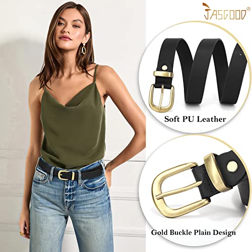 JASGOOD Women's Leather Belt for Jeans Pants, Fashion Ladies Belt for Dresses with Gold Buckle2