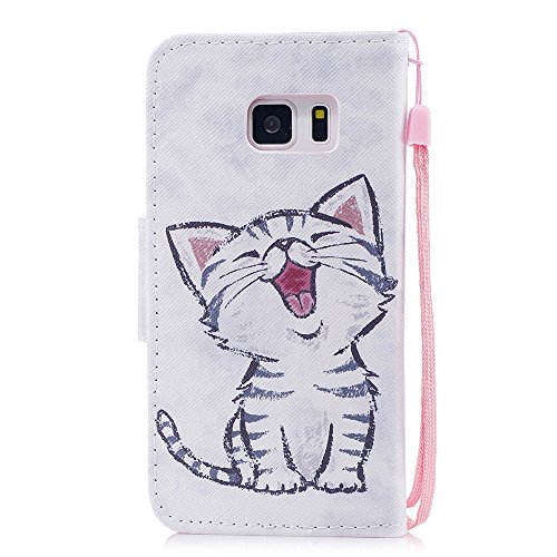 Galaxy S7 Case,S7 Case,Leecoco Fancy Print Floral Wallet Case With Card/Cash Slots [Kickstand] Pu Leather Folio Flip Protective Case Cover For Samsung Galaxy S7 Smile Cat #TOP2