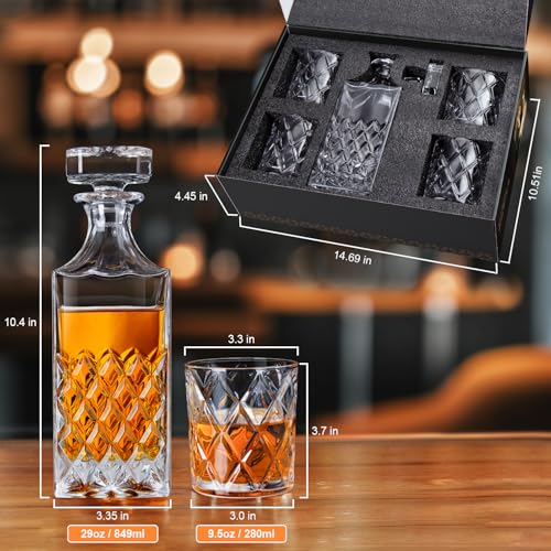 Foto von LIGHTEN LIFE Whisky Karaffe und Gläser Set,Whiskey Karaffe Set,Whiskey Geschenkset,849 ml Kristall-Whisky-Dekanter mit 4 Gläsern 280 ml in Geschenkbox (5 Stück)