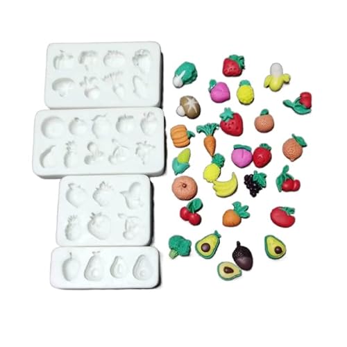 Lvdge 4Pcs/Set Small Lovely Fruits & Vegetables Silicone Fondant Molds For Cake Topper, Gum Paste, Candy & Chocolate #TOP7