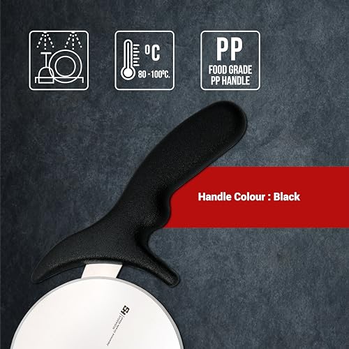 Image of HS 4.5 Inch Professional Pizza Cutter Sandwich Paratha Chapati Roti Wheel Smooth Rotating Slicer Food Grade Stainless Steel with Japanese Grade for Home and Commercial Use, Black
