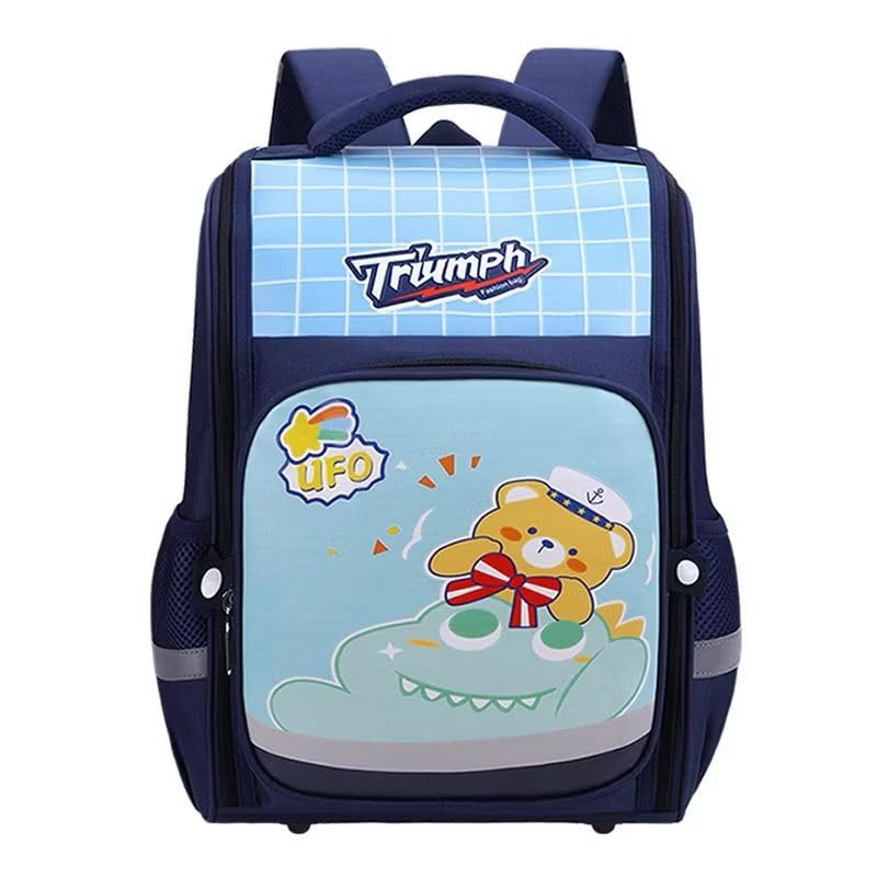 Mochila Escolar Infantil Compartimentos Múltiplos Nylon Impermeável Volta as Aulas Menino e Menina Resistente Ziper (Azul/Azul)