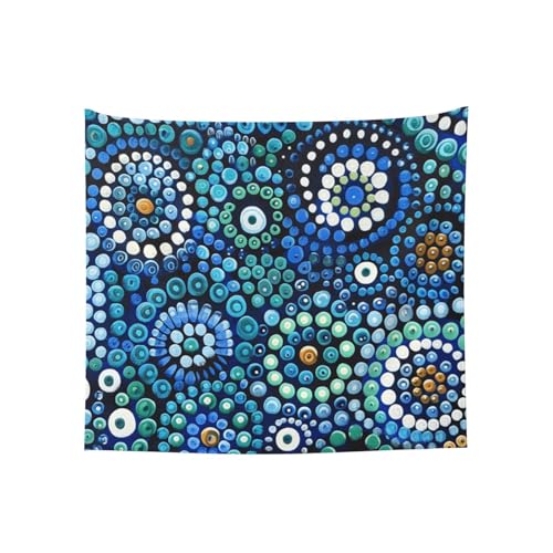 Tapisserie murale pour chambre et salon : ambiance aborigène bohème bleu vert
