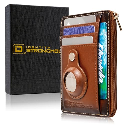 Image of ID Stronghold RFID Blocking Front Pocket Wallet - Slim Minimalist Genuine Leather Wallet with Zipper Coin Pocket (Airtag Antiqued Brown)
