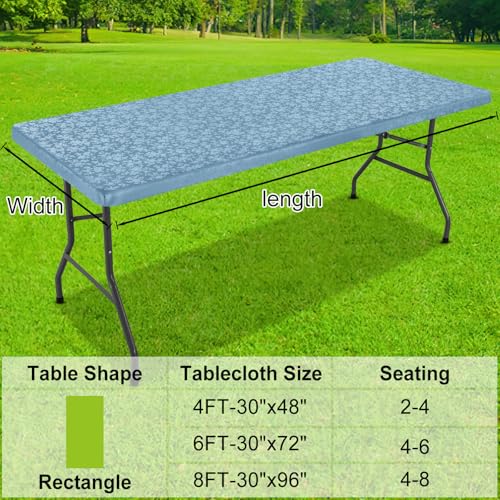 Image of Smiry Heavy Duty Vinyl Fitted Tablecloths for 8 Foot Rectangle Tables | Elastic Waterproof Fitted Tablecloths, Wipeable Washable Table Cover for Kitchen, Dining, Camping (Stone Blue, 30 inch x 96 inch)