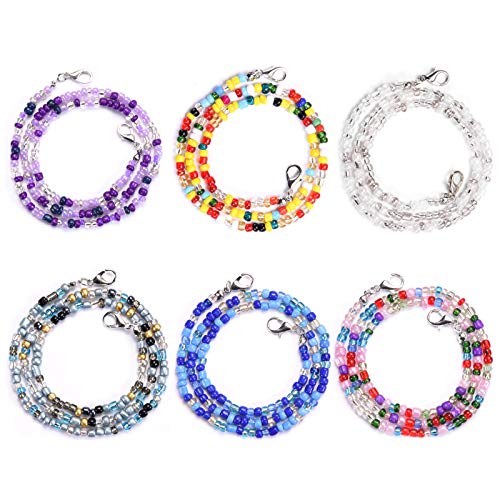 6 Pcs Face Mask Lanyard with Clips Eyeglass Neck Chain Strap Mask Holders Colorful Beads Chain Holder for Women Kids Comfortable Around The Neck. (Colorful 20inch)