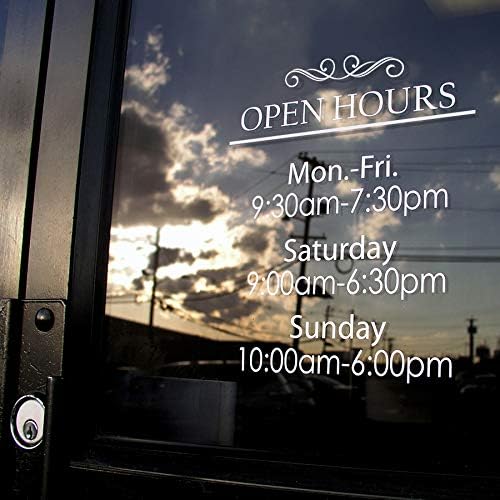 Custom Business Hours Window Decal- Classic-Vinyl Custom Lettering, Glass Door Sign - Free Squeegee - Easy Install Manual (10.5"x13.5")