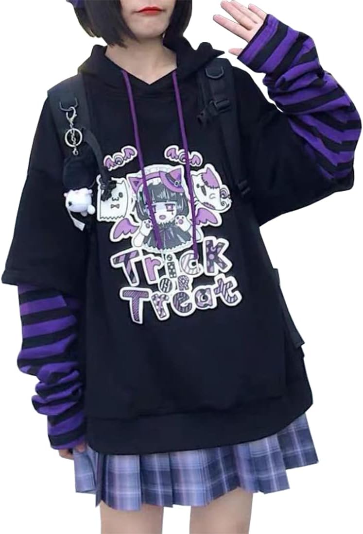 EMILYLE Womens Girls Japanese Style Hoodie Cute Pattern Print Sweatshirt Fashion Kawaii Anime Pullover - Image 2