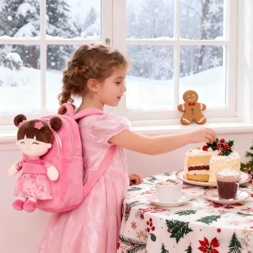 Gloveleya Back to School Gifts for Girls Kids Backpack Toddler Backpack Soft Plush Asian Girl Doll Backpacks Pink 9" - Thumbnail 5