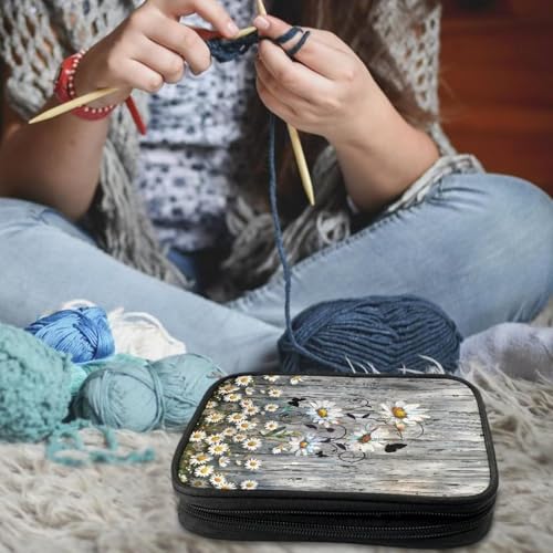 Image of Crochet Hook Case Dasiy Crochet Hook Holder Portable Crochet Hook Storage Bag with Web Pockets Suitable for Crochet Needles /Knitting Accessories