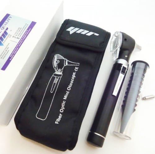 YNR Fiber Optic Otoscope with Light 4X Magnification, Pocket Otoscopes for Professional and Home use - Mini Medical Diagnostic Ear Scope Includes 10 Disposable Specula & Extra Bulb (Black)