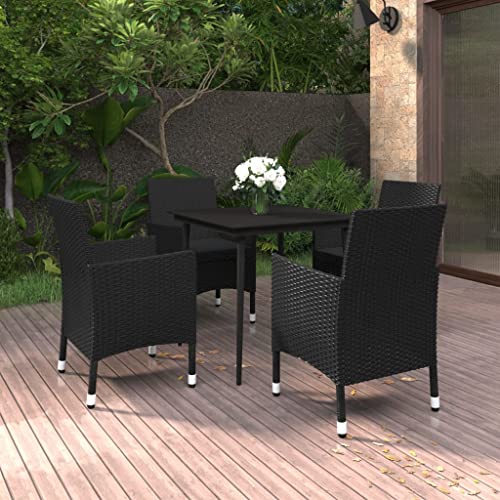 LoogCape Juego de comedor de jardín de ratán sintético resistente y cristal, 5 piezas, con cómodos cojines resistentes a la intemperie, para terraza, balcón y jardín, color negro