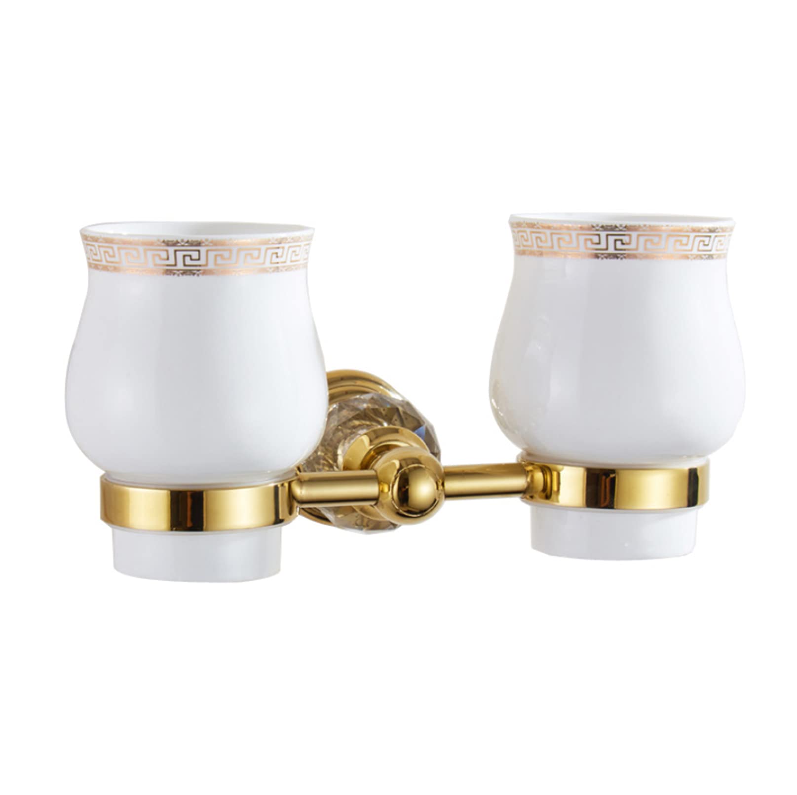 Juego de portavasos doble para cepillo de dientes, portavasos para cepillo de dientes de montaje en pared, accesorios de baño dorados, decoración con 2 tazas de cerámica de cristal, accesorios de bañ