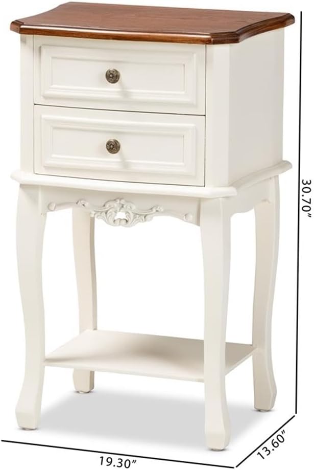 Baxton Studio Darla French White and Cherry Brown Wood 2-Drawer End Table