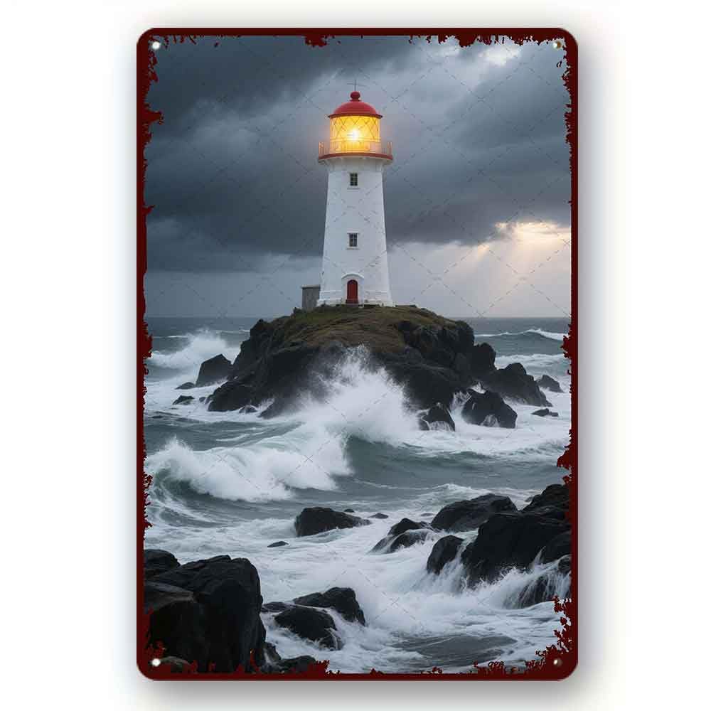 peiyeety Metal Vintage Tin Sign Lighthouse in the storm Funny Vintage Tin Sign Wall Decor Vintage Design Home Bedroom Wall Decor Gift 8x12 Inch