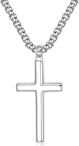 Ursteel Cross Necklace for Men, 925 Sterling Silver Mens Cross Necklace Cross Ch