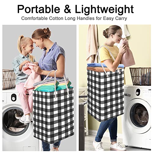 Buffalo Plaid Laundry Hamper 78L Large Laundry Basket Collapsible Tall Waterproof Dirty Clothes Bag With Cotton Rope Handles Washing Storage Bin For Clothes, Toys, Nursery, Bedroom, College #TOP3