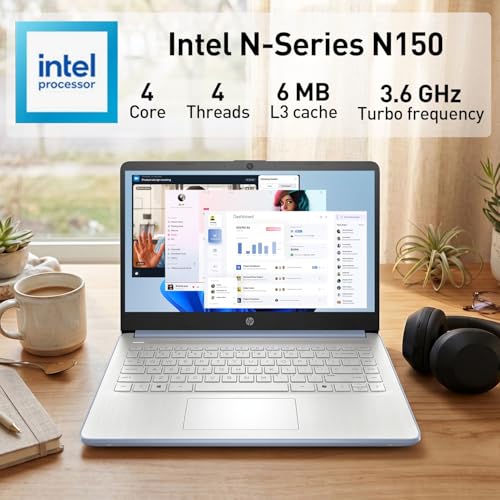 Image of HP dq6012dx 14 inch Laptop, Intel N150 Processor (Up to 3.6GHz), 4GB RAM, 128GB eMMC Storage, 14-inch Micro-Edge Display, Wi-Fi 6, Webcam, HDMI, Windows 11 Home in S Mode, Blue, Bundle PCO Cooler (Blue)