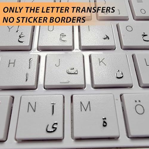 Arabic Keyboard Stickers – 3D Transfer Lettering | No Residue, Transparent-Free Design | Easy Application for Laptop & Desktop | Perfect for Arabic Typing – Clean, Factory Look (Black)